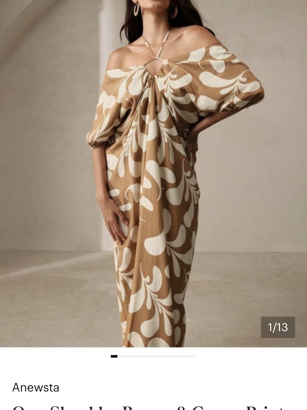 New With Tags Tan & Cream Off-Shoulder Midi Dress Size L